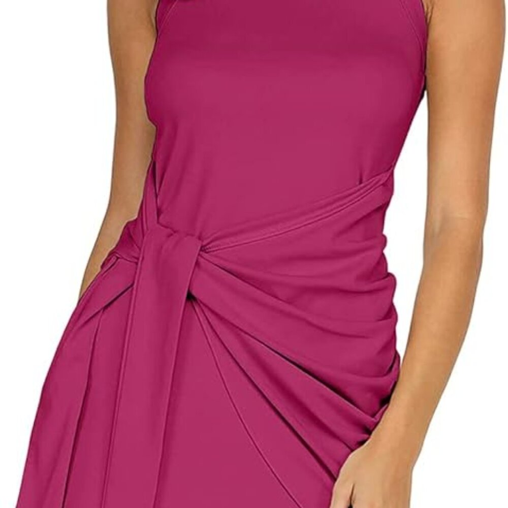 Casual Fuschia Wrap Front Dress - Large